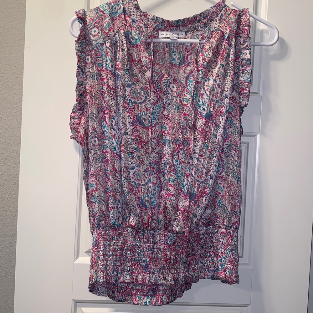 Maison D'Amelie women's smocked waisted paisley flowy blouse
